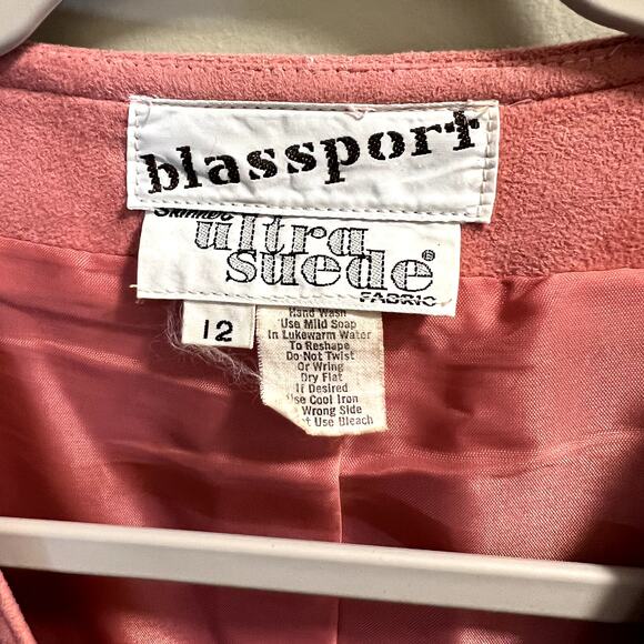 Blassport Vintage Ultra Suede Button Front Blazer Jacket Pink Sz 12 Long Sleeve - Picture 3 of 11